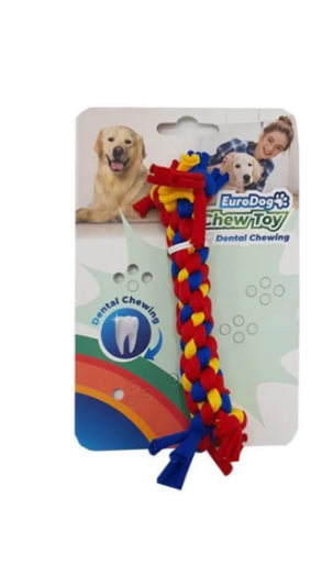 Eurodog Çift Düğümlü Diş Ipi Köpek Oyuncağı 10cm Sarı-kırmızı-mavi