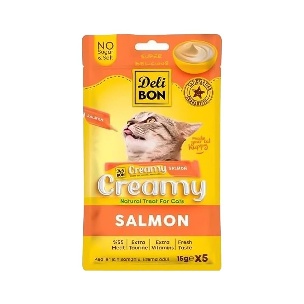 Delibon Creamy Somon Balıklı Sıvı Kedi Ödül Maması (5 x 15 g)