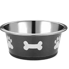 Eurodog Desenli Metal Mama ve Su Kabı Siyah 14 Cm
