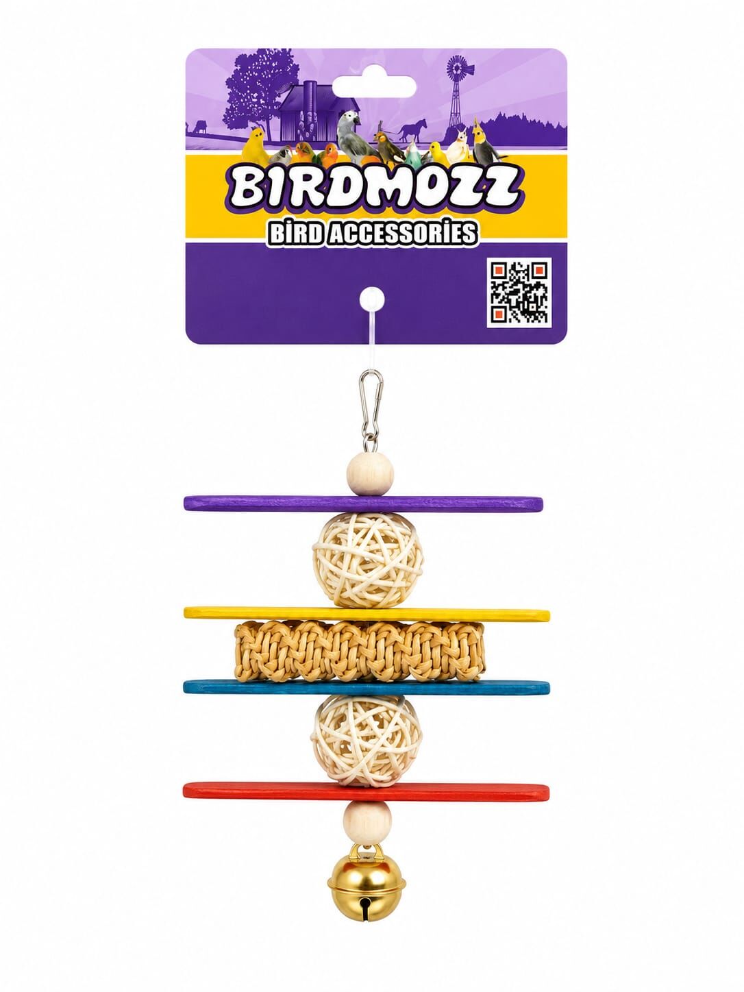 Birdmozz Premium Hasır Örgülü Çubuklu Kuş Oyuncağı