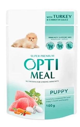 OptiMeal Parça Etli Hindi ve Havuçlu Küçük Irk Konserve Yavru Köpek Maması 100 Gr