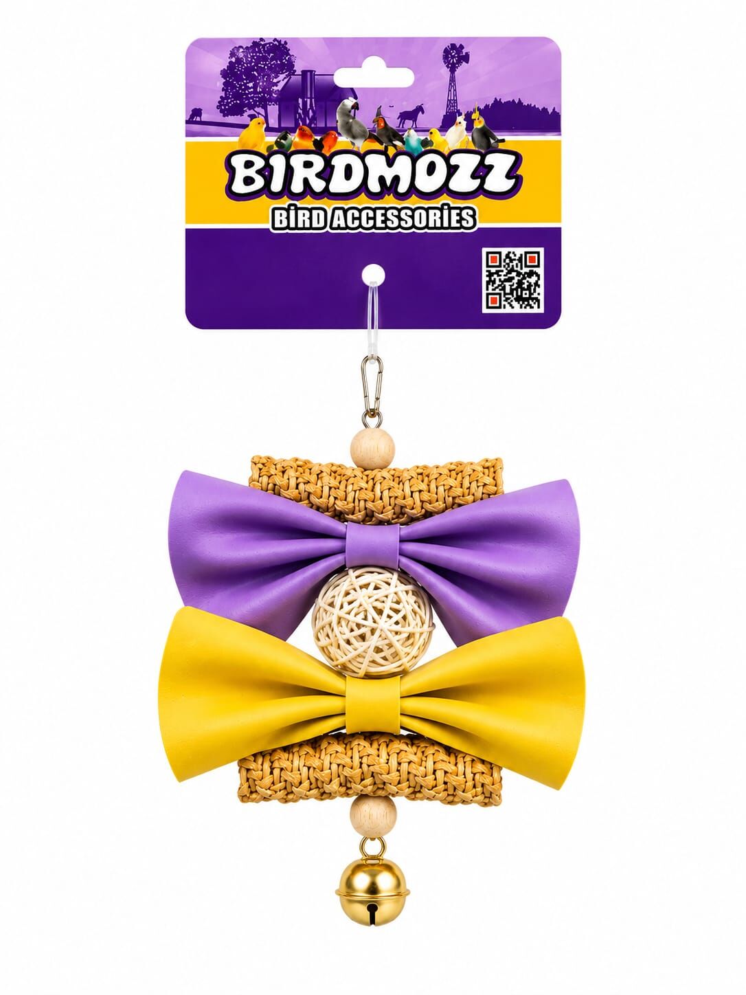 BirdMozz Premium Hasır Örgülü Fiyonklu Kuş Oyuncağı