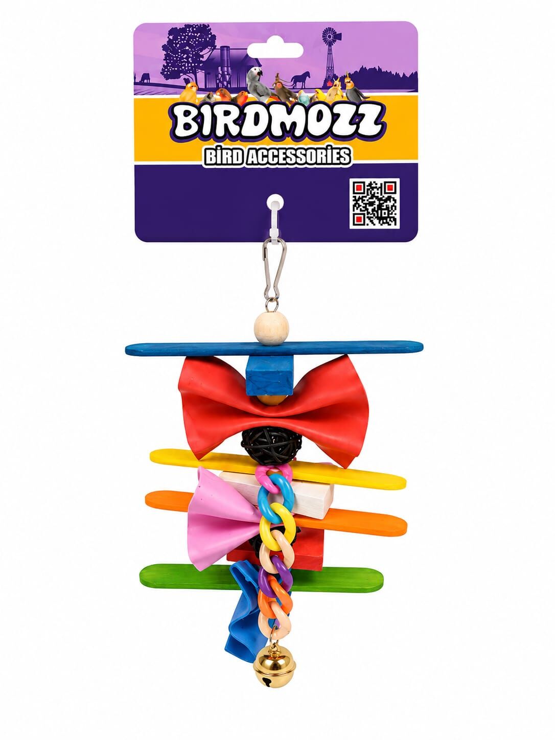 Birdmozz Premium Tahta Çubuklu Renkli Zincirli Kuş Oyuncağı