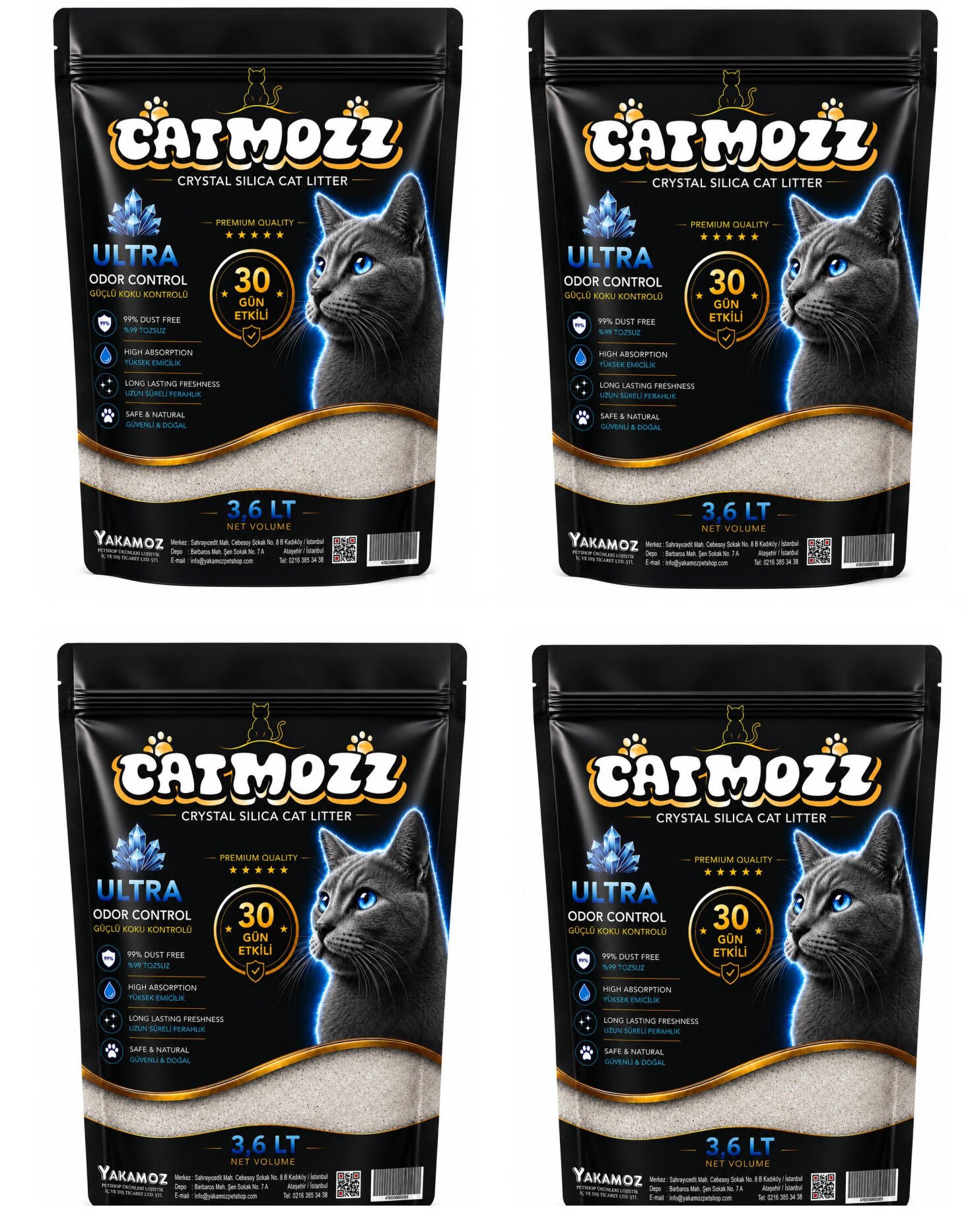 Catmozz Premium Kristal Silika Kedi Kumu 4'lü 3.6 LT