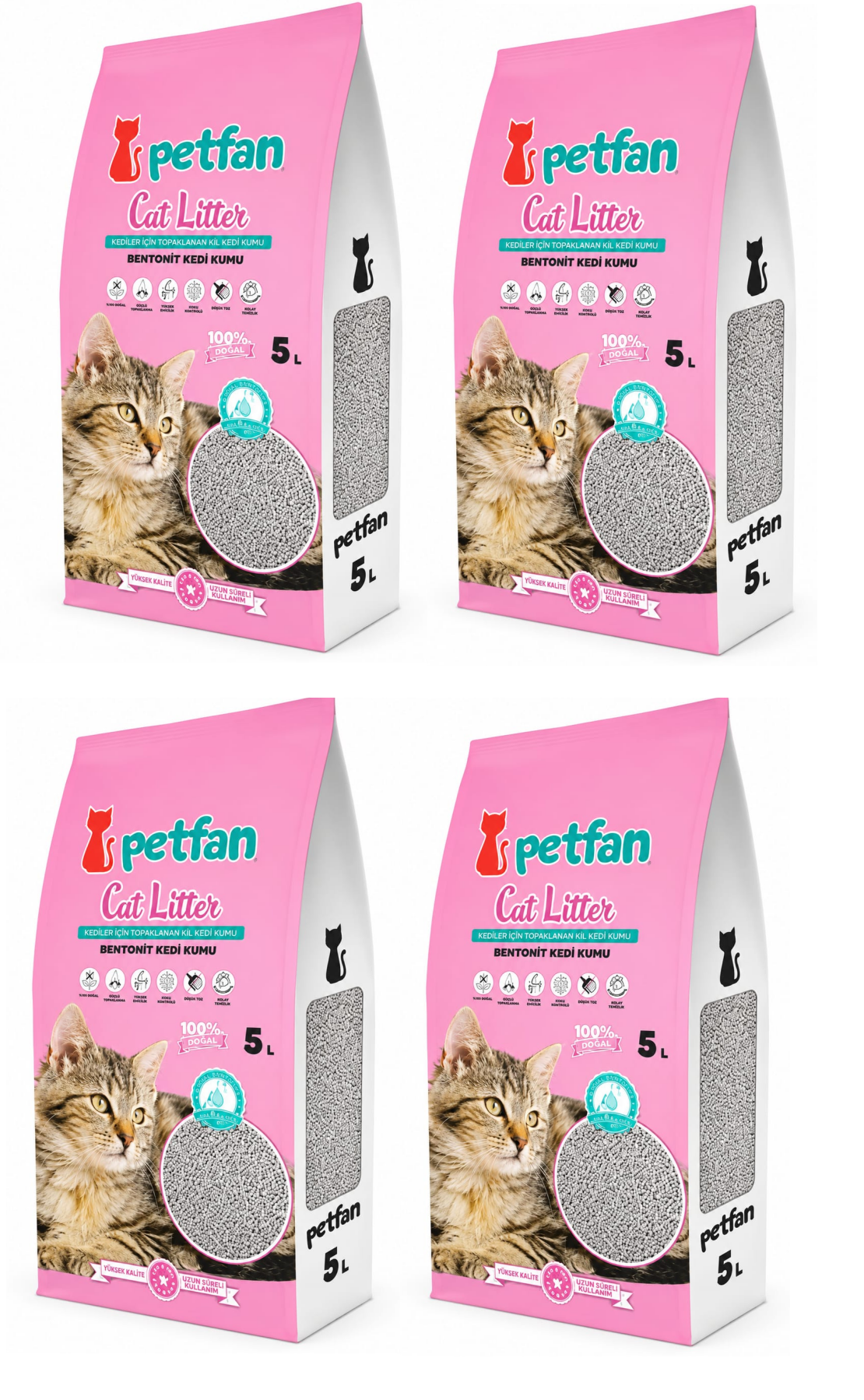 Petfan Bebek Pudralı İnce Taneli Kedi Kumu 5 LtX4 Adet