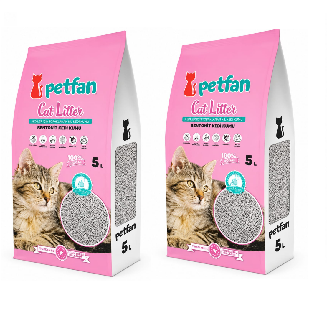 Petfan Bebek Pudralı İnce Taneli Kedi Kumu 5 Ltx2 Adet