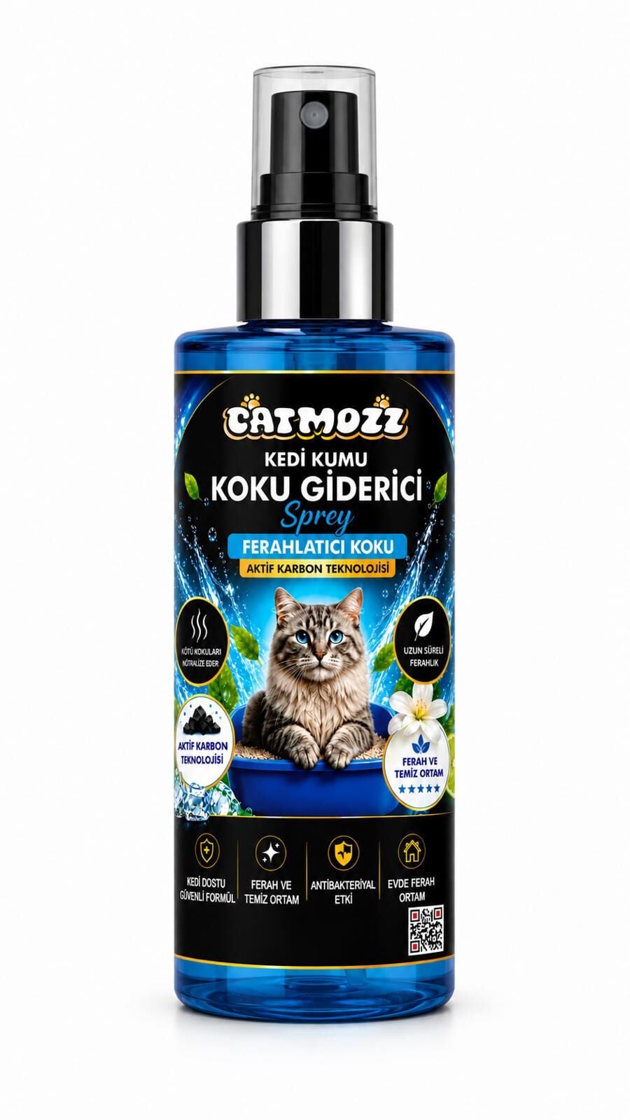 Catmozz Aktif Karbonlu Kedi Kumu Koku Giderici Sprey 200 ml