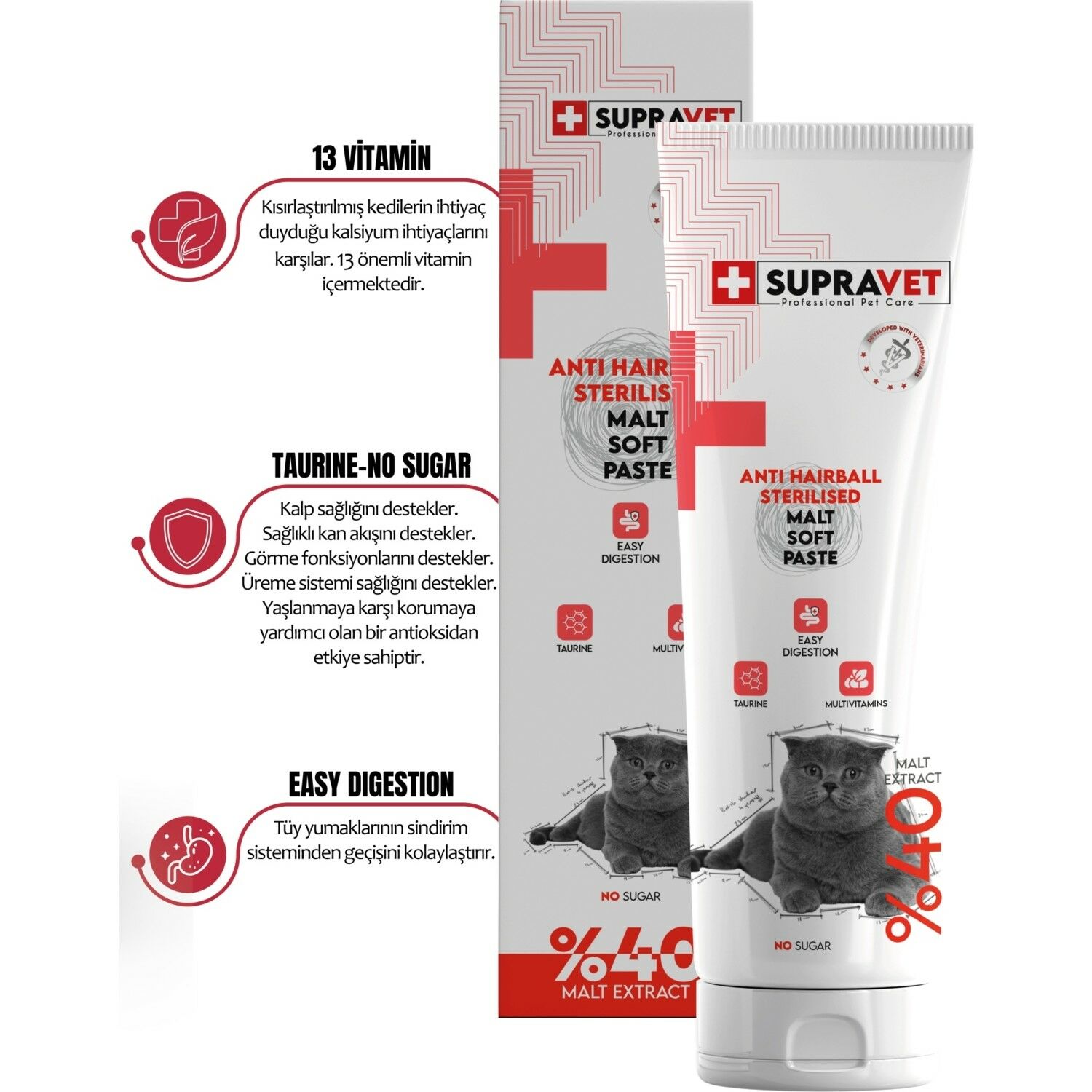 Supravet Sterilised Kısırlaştırılmış Kediler İçin Malt Macun 100 Gr ( MULTİ VİTAMİN)